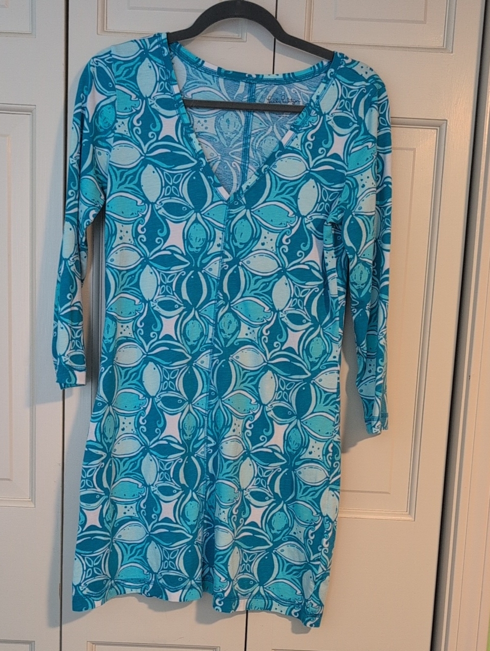 Lilly Pulitzer Teal & Turquoise Patterned V-Neck Dress
